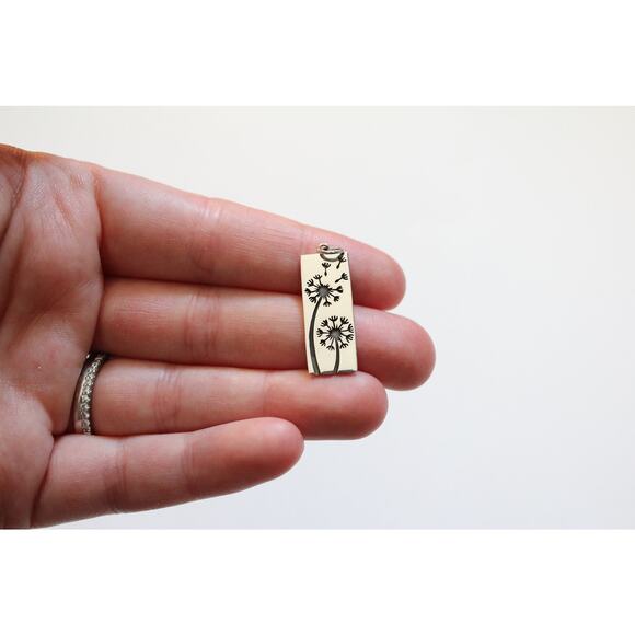 Sterling Silver Long Rectangle Dandelion Pendant, Dandelion Pendant - Picture 1 of 3